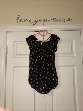 LC Lauren Conrad Black Floral Tie-Back Blouse